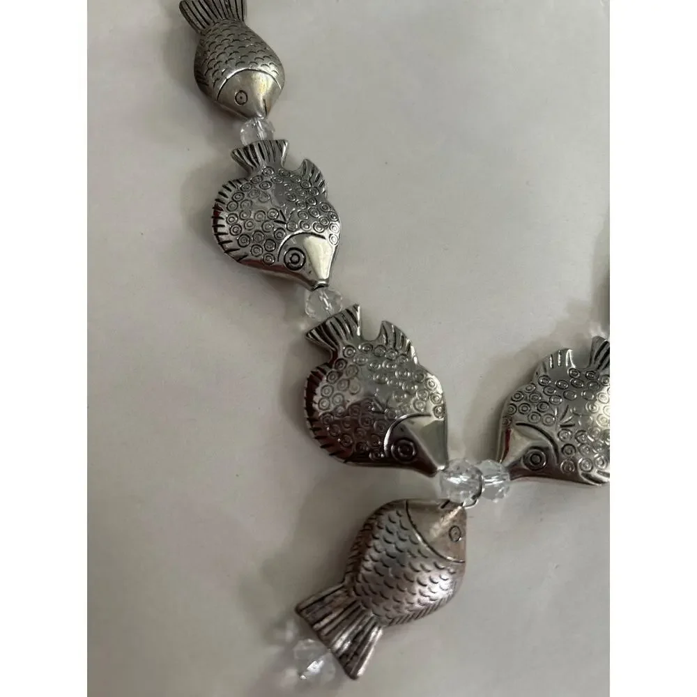 Metal Silver Toned Fish Necklace
